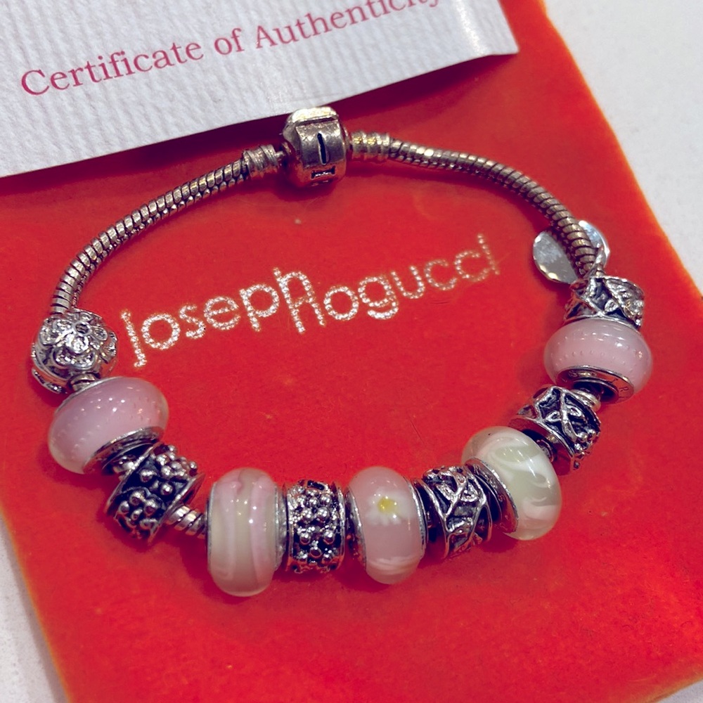 Iris by Joseph Nogucci Murano Glass And Silver bead Bracelet